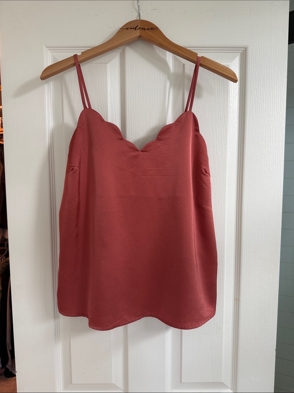 Monteau Scallop V-Neck Satin Cami in Dusty Rose